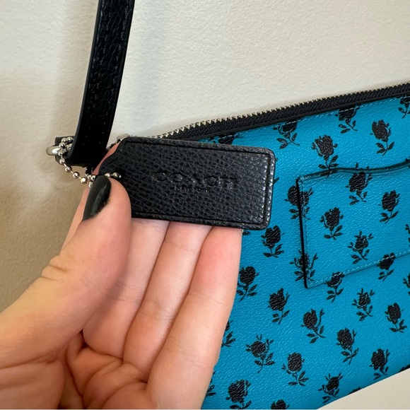 NWT! COACH Turquoise Black Floral East West Crossbody with Pop Up Pouch F38159 - Picture 4 of 8